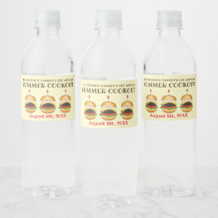 Cheeseburger Hamburger Burger Picnic Barbecue BBQ Water Bottle Label