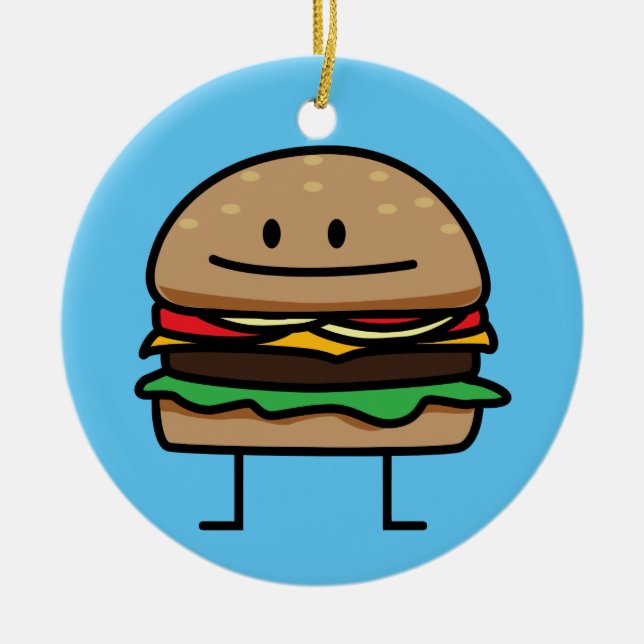 Cheeseburger Hamburger ground meat Beef cheese bun Ceramic Tree Decoration (Front)