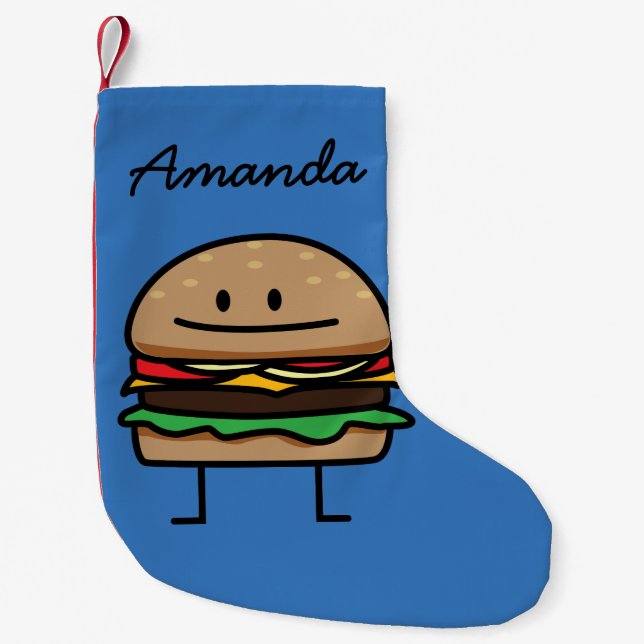 Cheeseburger Hamburger ground meat Beef cheese bun Small Christmas Stocking (Front)