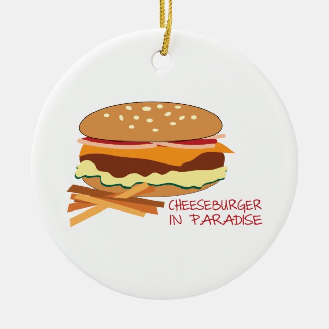 Cheeseburger In Paradise Ceramic Tree Decoration (Front)