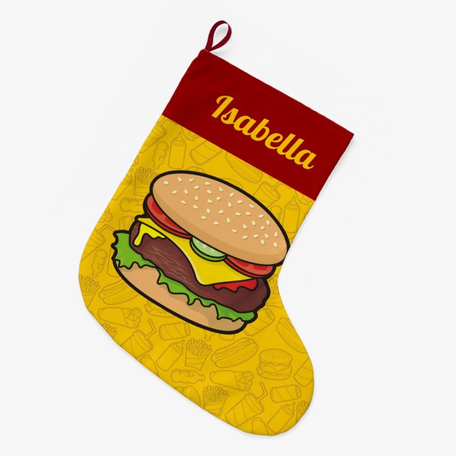 Cheeseburger Large Christmas Stocking (Front (Hanging))
