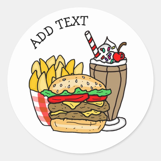 Cheeseburger, Milkshake and Fries  Classic Round S Classic Round Sticker (Front)