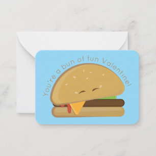 Cheeseburger Mini Kid's Valentine Card Light Blue
