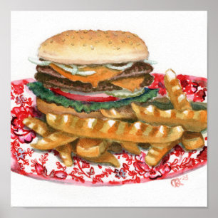 Cheeseburger on Chintz Poster