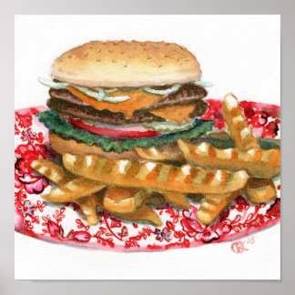 Cheeseburger on Chintz Poster