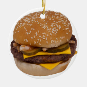 Cheeseburger On Sesame Seed Bun Ceramic Tree Decoration