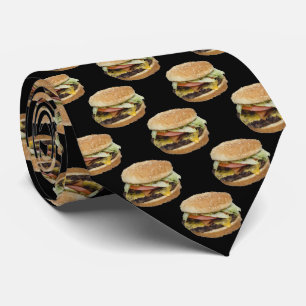 Cheeseburger Pattern on Black Tie