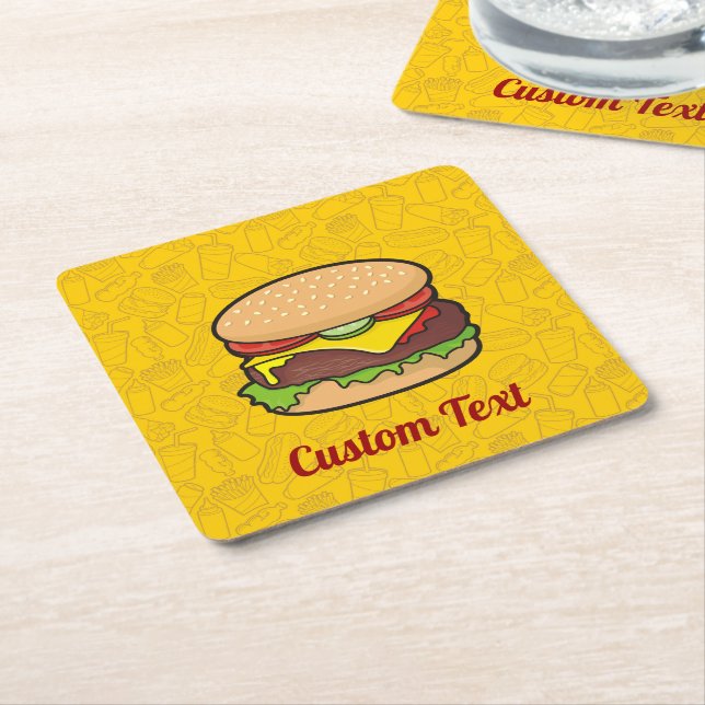 Cheeseburger Square Paper Coaster (Angled)