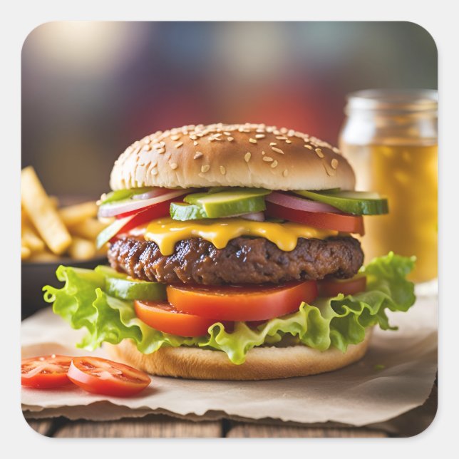 Cheeseburger Square Sticker (Front)