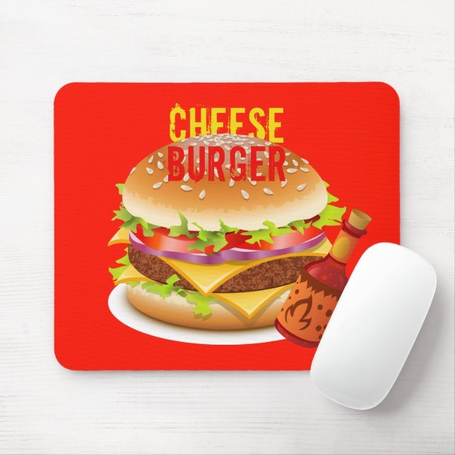 Cheeseburger With Chilli Sauce Red Mousepad (With Mouse)