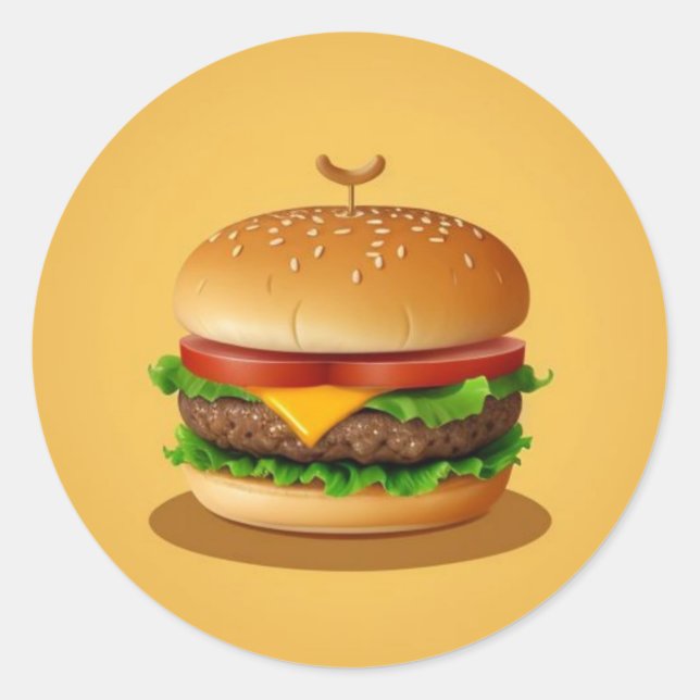 Cheeseburger with Yellow Background Classic Round Sticker (Front)