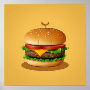 Cheeseburger with Yellow Background Poster