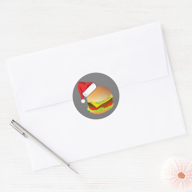 Cheeseburgers Hamburger Santa Hat Matching Xmas Classic Round Sticker (Envelope)