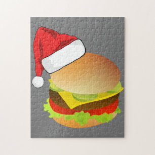 Cheeseburgers Hamburger Santa Hat Matching Xmas Jigsaw Puzzle