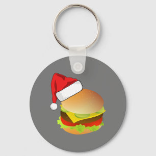Cheeseburgers Hamburger Santa Hat Matching Xmas Key Ring