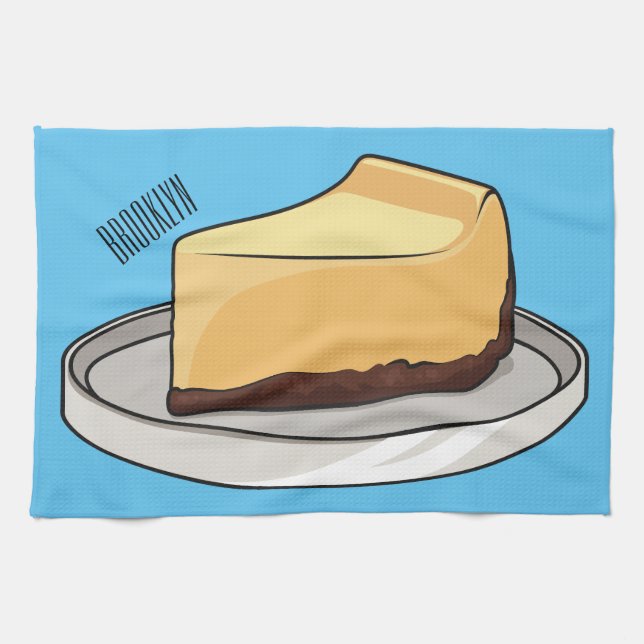 Cheesecake cartoon illustration  tea towel (Horizontal)