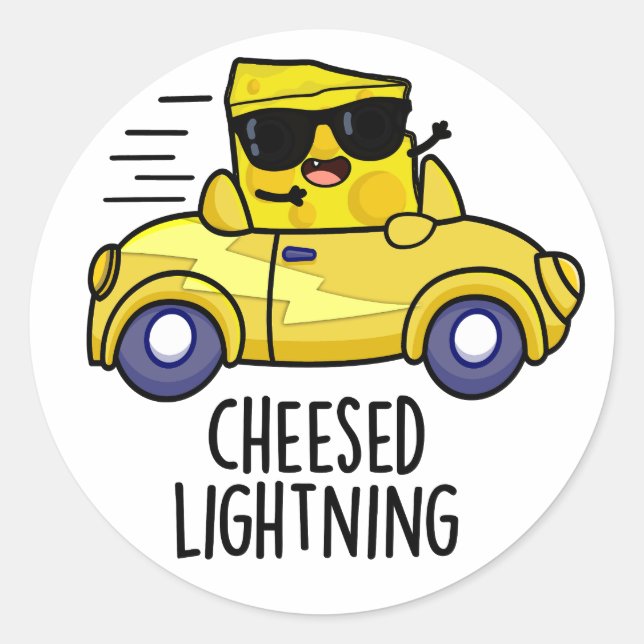 Cheesed Lightning Funny Cheese Pun  Classic Round Sticker (Front)