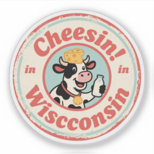 Cheesin’ in Wisconsin_ Retro Dairy Cow Artwork