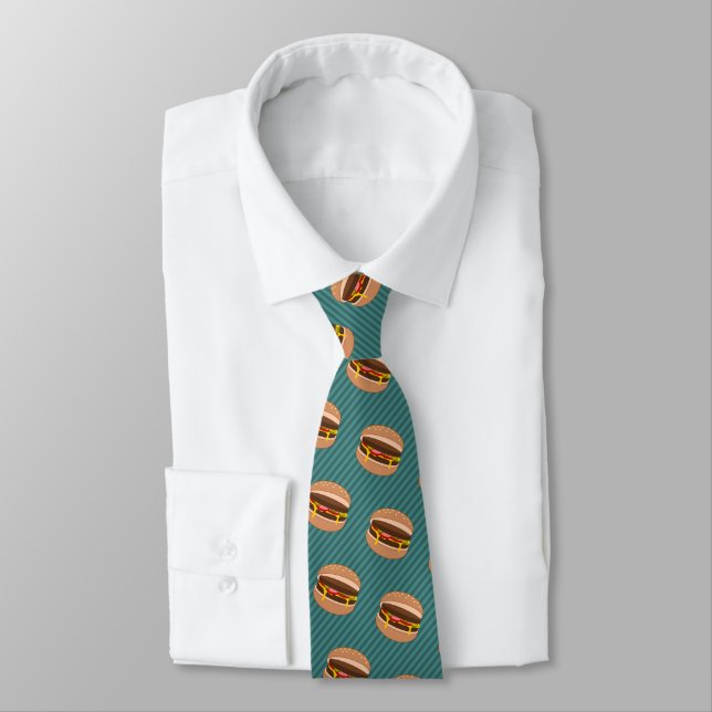 Cheesy Beefburgers - Fast Food Theme Funny Novelty Tie (Tied)