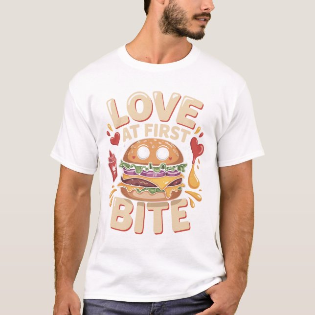Cheesy Burger Love at First Bite T-shirt Design (Front)
