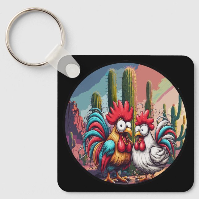 "Cheesy Chicken Desert Adventure" Aluminium  Key Ring (Front)