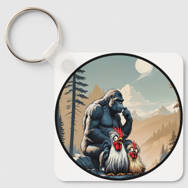 "Cheesy Chicken Meets Bigfoot Mountain" Keychain (Front)
