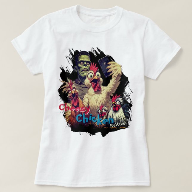 Cheesy Chickens Meet Frankenstein Tee (Design Front)