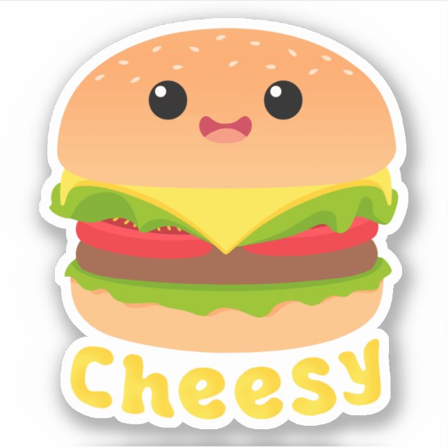 Cheesy Cute Burger Cheese Burger Foodie Sticker St (Front)