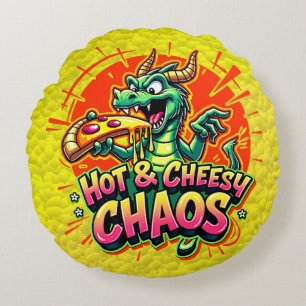 Cheesy Dragon Delight Round Cushion