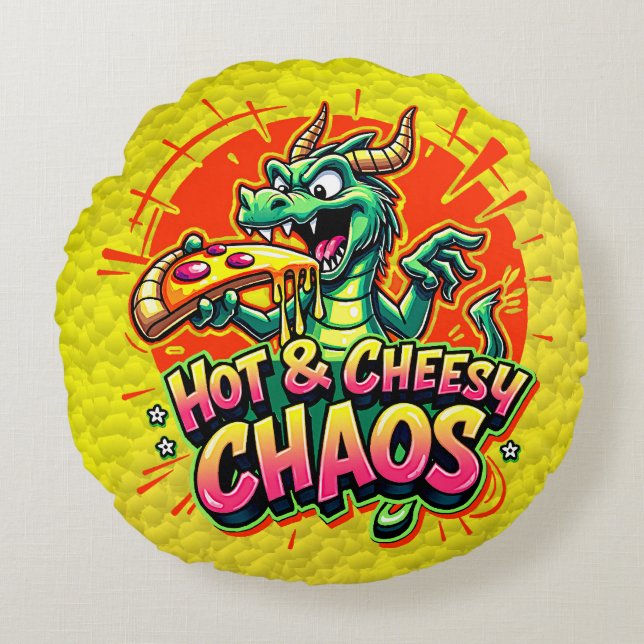 Cheesy Dragon Delight Round Cushion (Front)