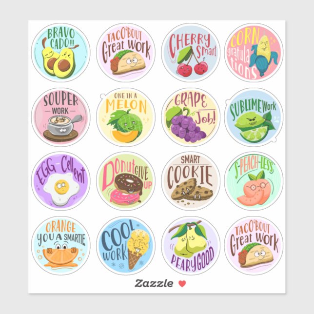 Cheesy Food Good Work 16pc Waterproof Sticker Set (Sheet)