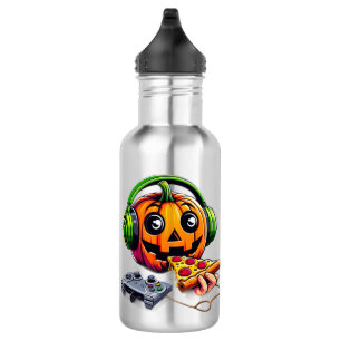 Cheesy Halloween Vibes Pumpkin Enjoys Pizza Gaming 532 Ml Water Bottle