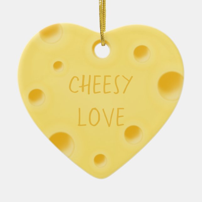 "Cheesy Love" Adorable Custom Cheese Heart Ceramic Tree Decoration (Front)