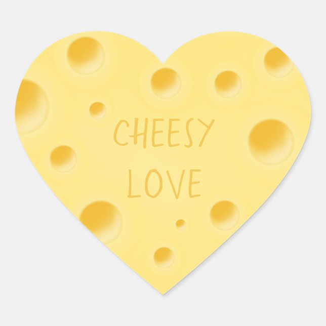 "Cheesy Love" Adorable Customisable Swiss Cheese  Heart Sticker (Front)