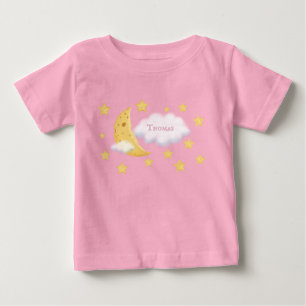 Cheesy Moon & Stars Personalised Fluffy Cloud Cute Baby T-Shirt