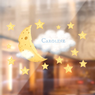 Cheesy Moon & Stars Personalised Fluffy Cloud Kids Window Cling