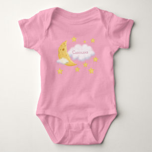 Cheesy Moon & Stars Personalised Fluffy Cloud Pink Baby Bodysuit