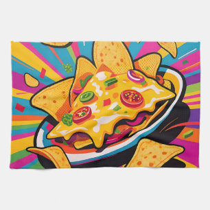 Cheesy Nachos Explosion Pattern Tea Towel