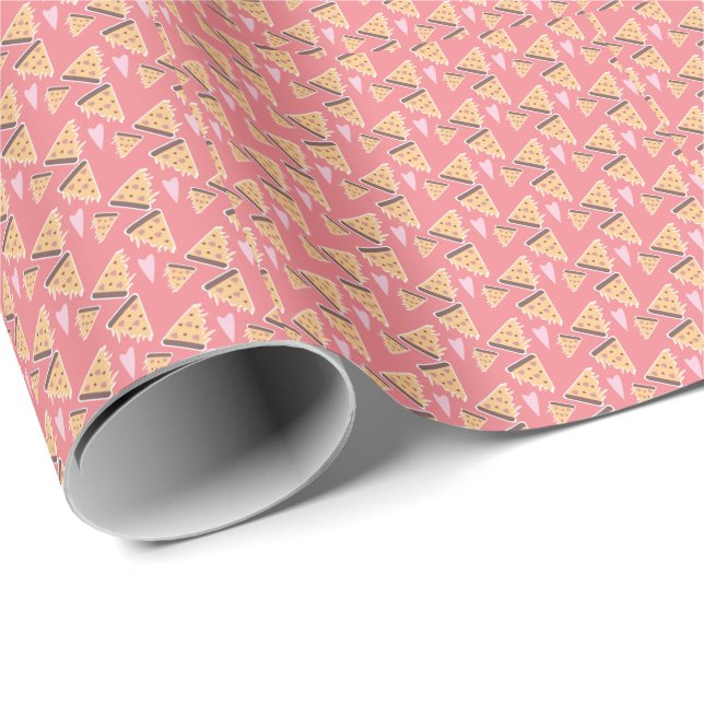 Cheesy Pizza  Pepperoni Meat Slices Melting Hearts Wrapping Paper (Roll Corner)