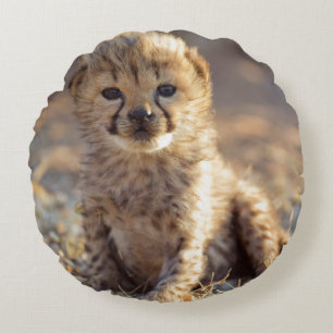 Cheetah 19 days old male cub round cushion