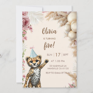 Cheetah 5th Birthday Invitation Wild One Safari