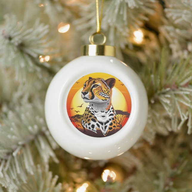 Cheetah African Feline Wild Animal Ceramic Ball Christmas Ornament (Tree)