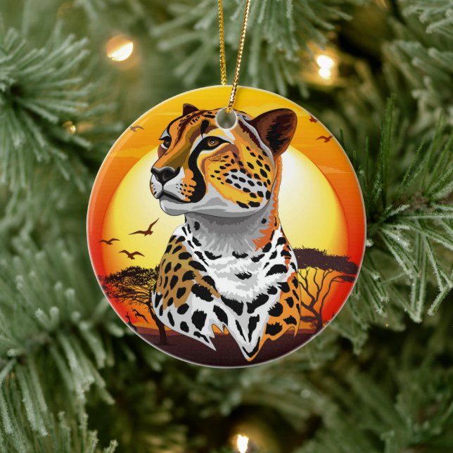 Cheetah African Feline Wild Animal Ceramic Tree Decoration (Tree)
