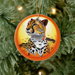 Cheetah African Feline Wild Animal Ceramic Tree Decoration