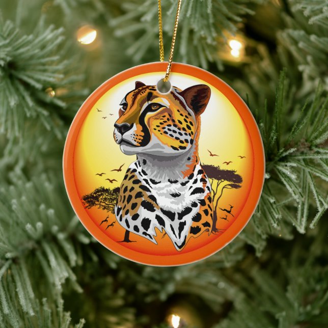 Cheetah African Feline Wild Animal Ceramic Tree Decoration (Tree)