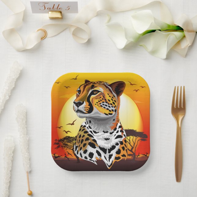Cheetah African Feline Wild Animal Paper Plate (Wedding)