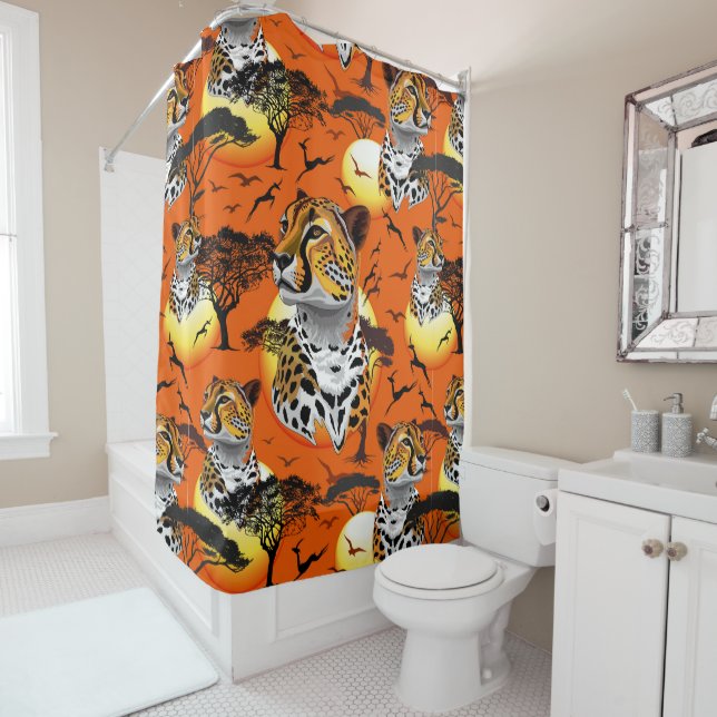 Cheetah African Feline Wild Animal Shower Curtain (In Situ)