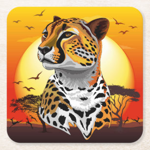 Cheetah African Feline Wild Animal Square Paper Coaster