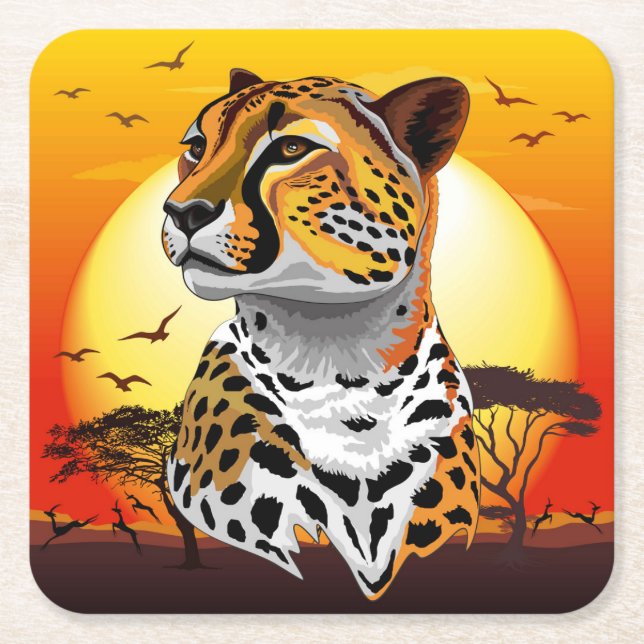 Cheetah African Feline Wild Animal Square Paper Coaster (Front)