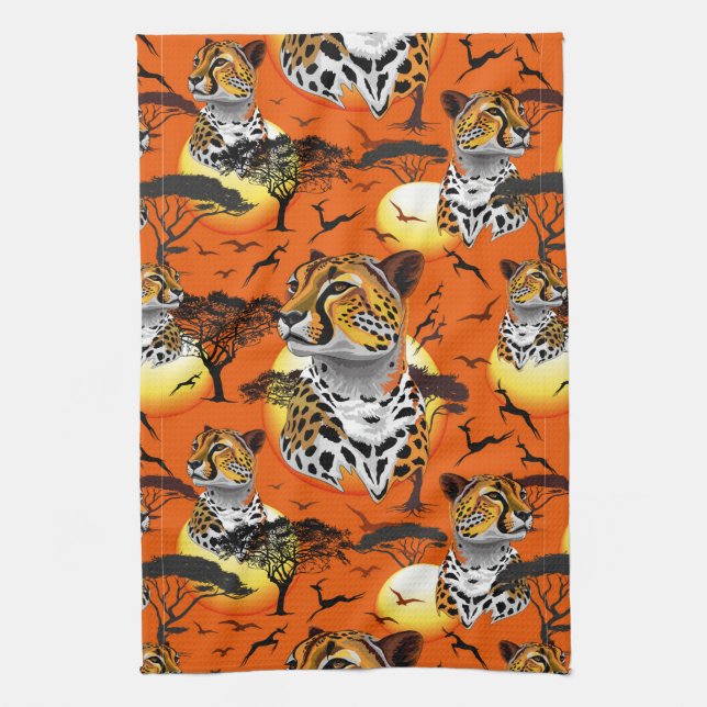 Cheetah African Feline Wild Animal Tea Towel (Vertical)